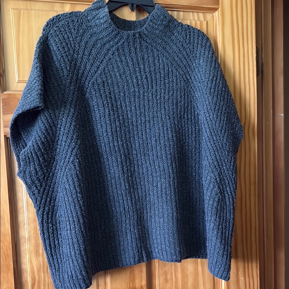 LOFT Grey Crewneck Sweater with Ribbed Knit
